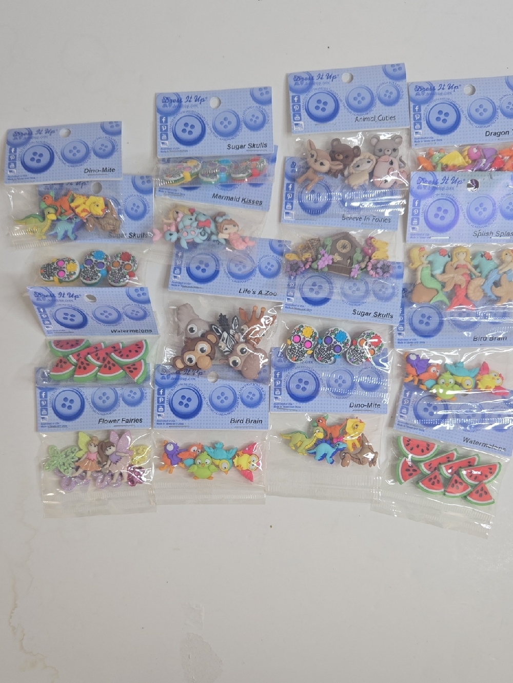 16-Assorted Decorative Craft Buttons - Colorful Animal & Fruit Mix